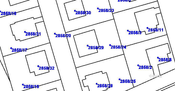 Parcela st. 2858/29 v KÚ Městec Králové, Katastrální mapa