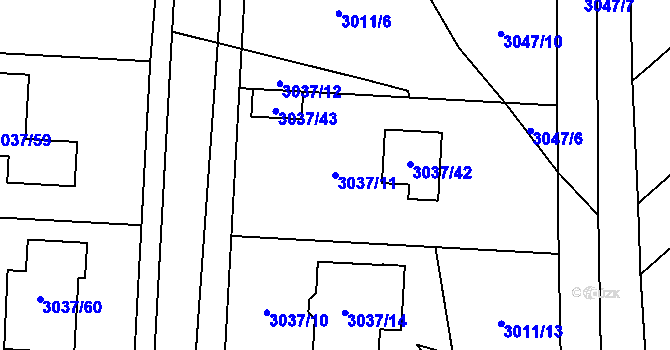 Parcela st. 3037/11 v KÚ Městec Králové, Katastrální mapa