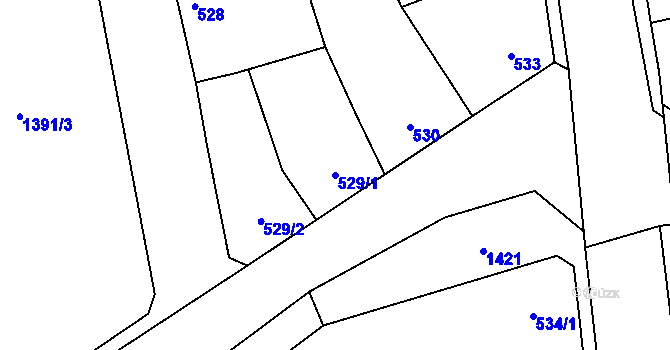 Parcela st. 529/1 v KÚ Městec Králové, Katastrální mapa