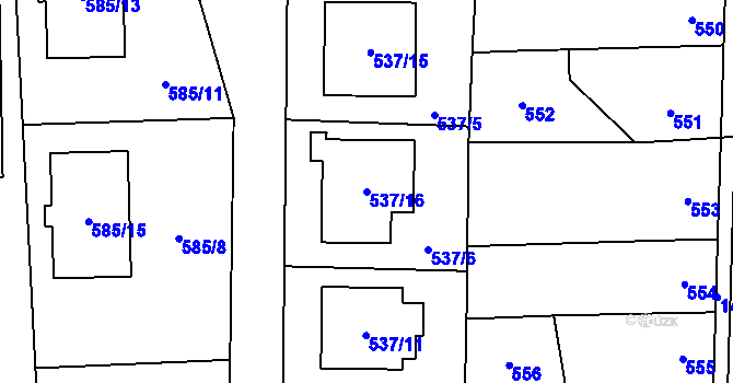 Parcela st. 537/16 v KÚ Městec Králové, Katastrální mapa