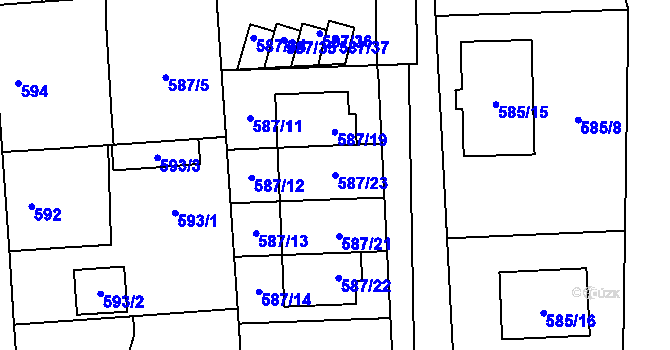 Parcela st. 587/23 v KÚ Městec Králové, Katastrální mapa