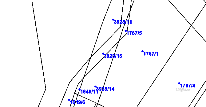 Parcela st. 3928/15 v KÚ Městec Králové, Katastrální mapa
