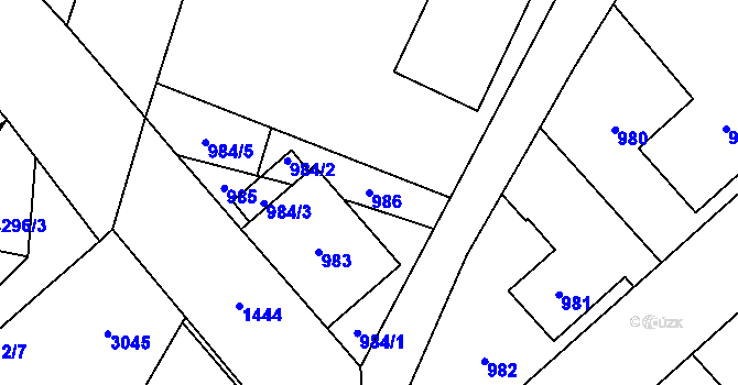 Parcela st. 986 v KÚ Městec Králové, Katastrální mapa