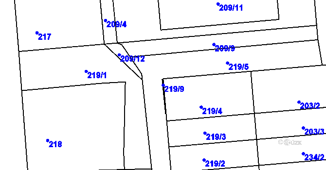 Parcela st. 219/9 v KÚ Městec Králové, Katastrální mapa