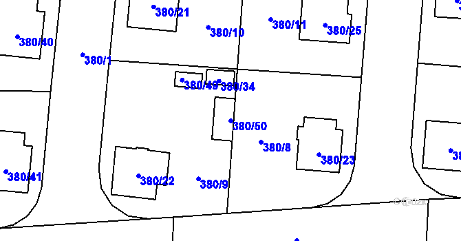 Parcela st. 380/50 v KÚ Městec Králové, Katastrální mapa