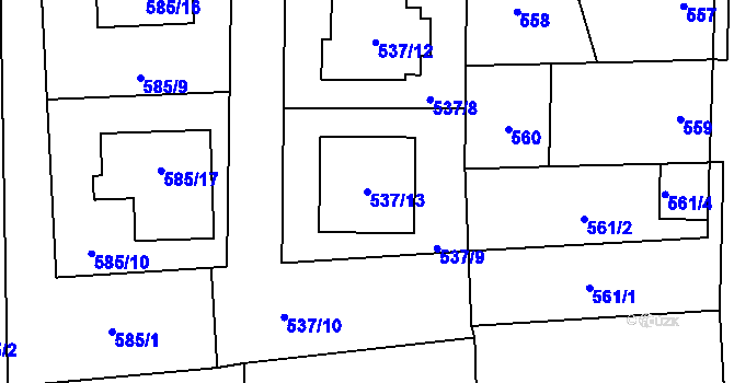 Parcela st. 537/13 v KÚ Městec Králové, Katastrální mapa