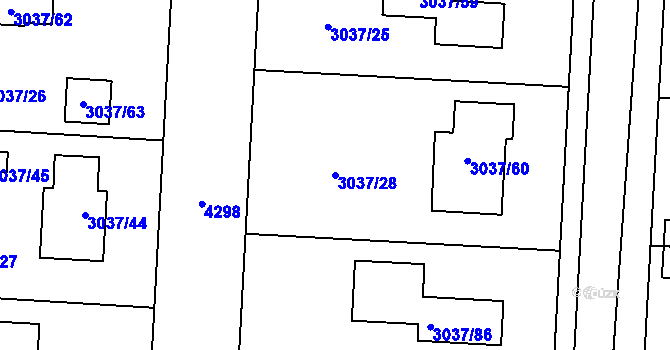 Parcela st. 3037/28 v KÚ Městec Králové, Katastrální mapa