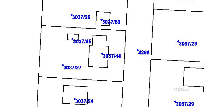Parcela st. 3037/44 v KÚ Městec Králové, Katastrální mapa