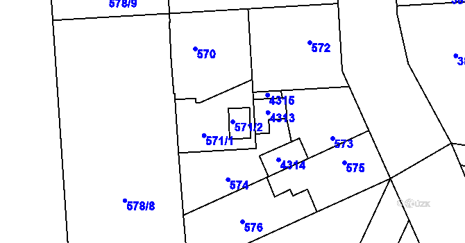 Parcela st. 571/2 v KÚ Městec Králové, Katastrální mapa