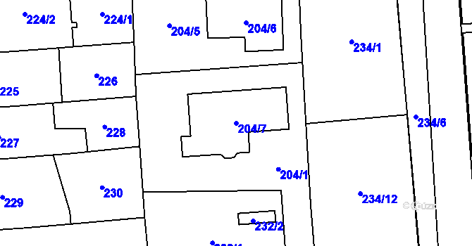 Parcela st. 204/7 v KÚ Městec Králové, Katastrální mapa