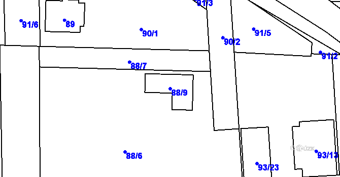 Parcela st. 88/9 v KÚ Městec Králové, Katastrální mapa