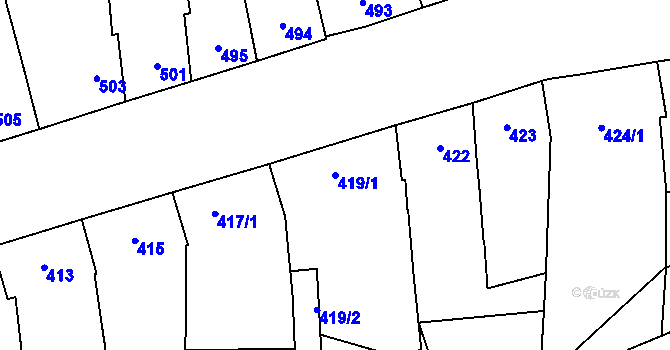 Parcela st. 419/1 v KÚ Městec Králové, Katastrální mapa