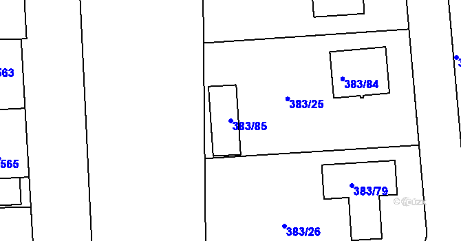 Parcela st. 383/85 v KÚ Městec Králové, Katastrální mapa