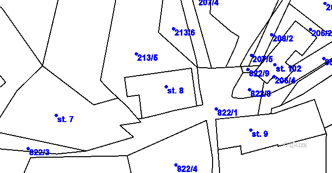 Parcela st. 8 v KÚ Městečko u Křivoklátu, Katastrální mapa