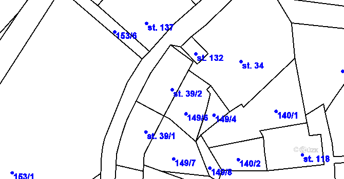 Parcela st. 39/2 v KÚ Městečko u Křivoklátu, Katastrální mapa