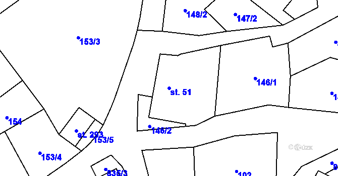 Parcela st. 51 v KÚ Městečko u Křivoklátu, Katastrální mapa