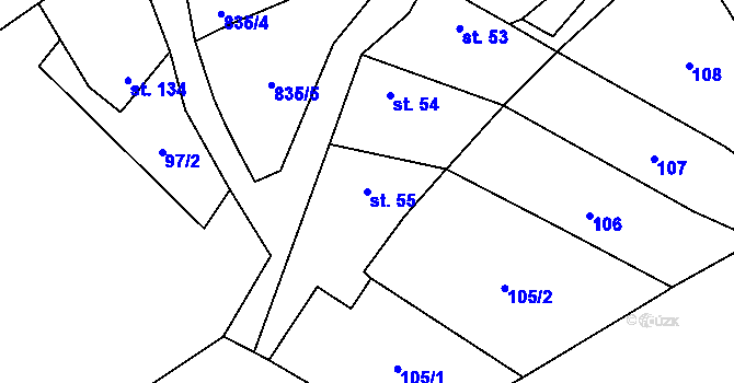 Parcela st. 55 v KÚ Městečko u Křivoklátu, Katastrální mapa