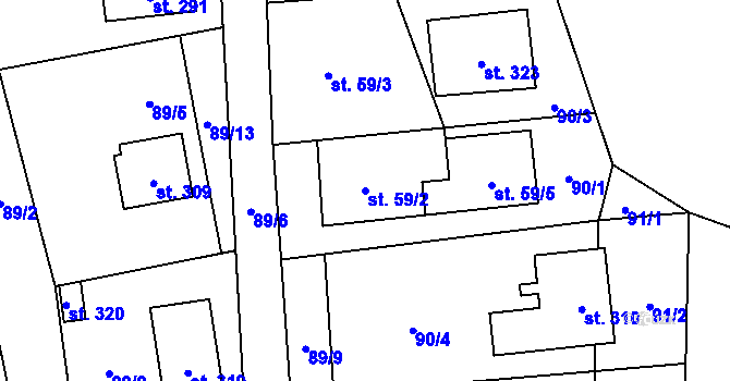 Parcela st. 59/2 v KÚ Městečko u Křivoklátu, Katastrální mapa