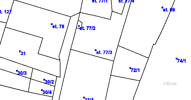 Parcela st. 77/3 v KÚ Městečko u Křivoklátu, Katastrální mapa