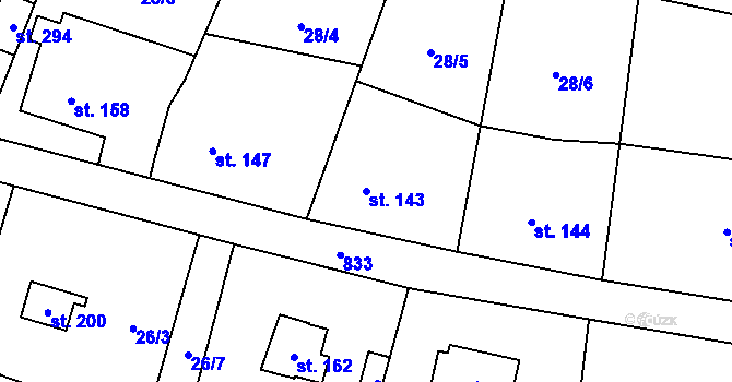 Parcela st. 143 v KÚ Městečko u Křivoklátu, Katastrální mapa