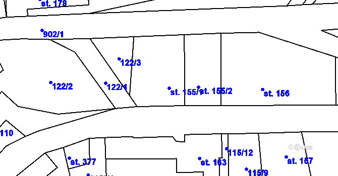 Parcela st. 155/1 v KÚ Městečko u Křivoklátu, Katastrální mapa