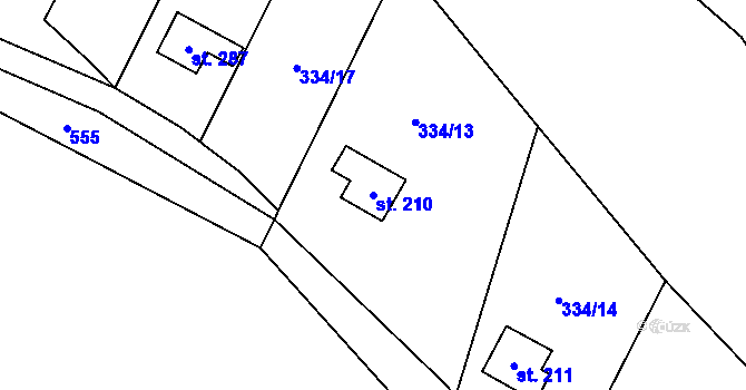 Parcela st. 210 v KÚ Městečko u Křivoklátu, Katastrální mapa