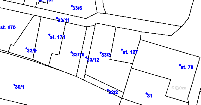 Parcela st. 33/3 v KÚ Městečko u Křivoklátu, Katastrální mapa