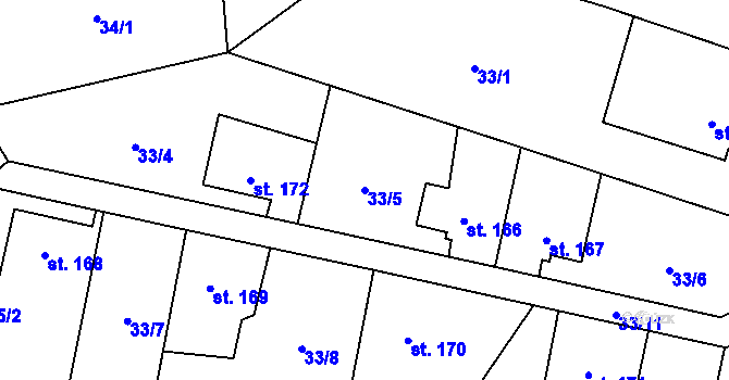 Parcela st. 33/5 v KÚ Městečko u Křivoklátu, Katastrální mapa