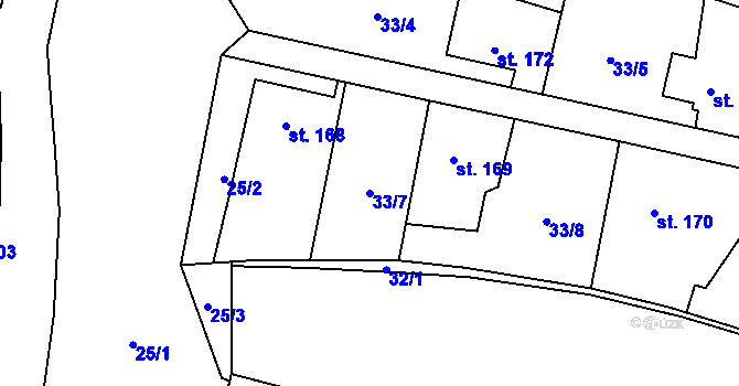 Parcela st. 33/7 v KÚ Městečko u Křivoklátu, Katastrální mapa
