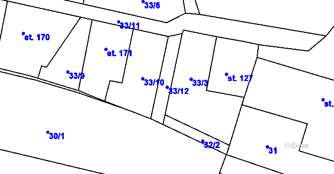 Parcela st. 33/12 v KÚ Městečko u Křivoklátu, Katastrální mapa