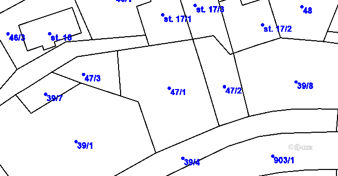 Parcela st. 47/1 v KÚ Městečko u Křivoklátu, Katastrální mapa