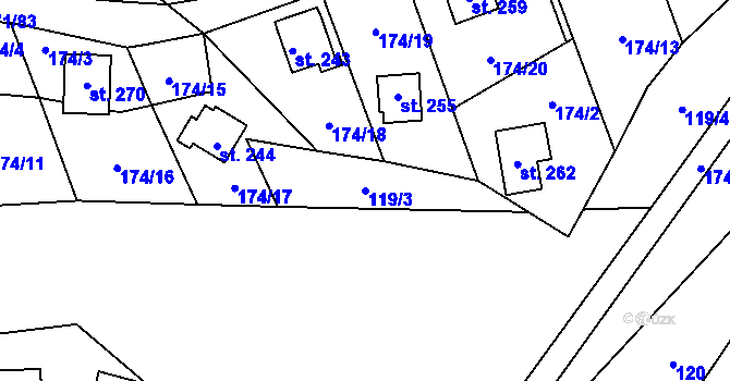 Parcela st. 119/3 v KÚ Městečko u Křivoklátu, Katastrální mapa