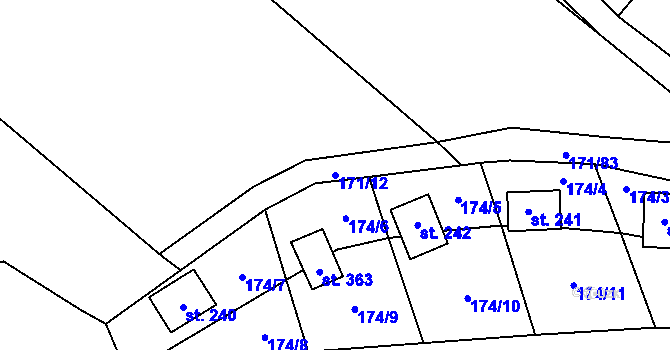 Parcela st. 171/12 v KÚ Městečko u Křivoklátu, Katastrální mapa