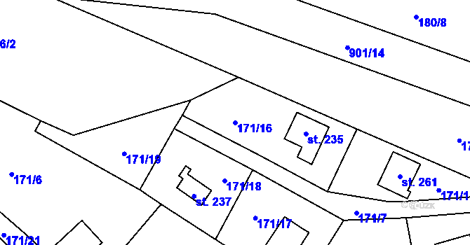 Parcela st. 171/16 v KÚ Městečko u Křivoklátu, Katastrální mapa