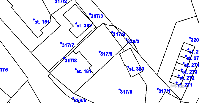 Parcela st. 317/5 v KÚ Městečko u Křivoklátu, Katastrální mapa