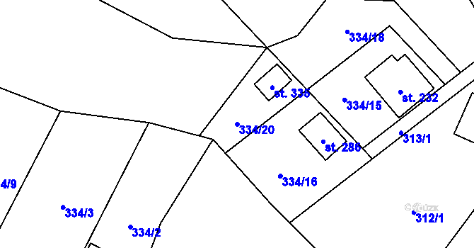 Parcela st. 334/20 v KÚ Městečko u Křivoklátu, Katastrální mapa
