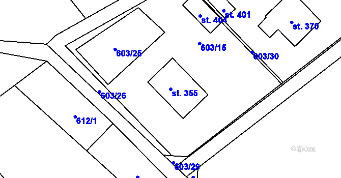 Parcela st. 355 v KÚ Městečko u Křivoklátu, Katastrální mapa