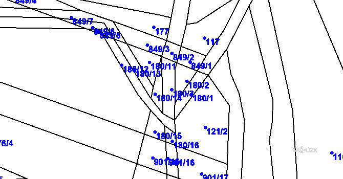 Parcela st. 180/3 v KÚ Městečko u Křivoklátu, Katastrální mapa
