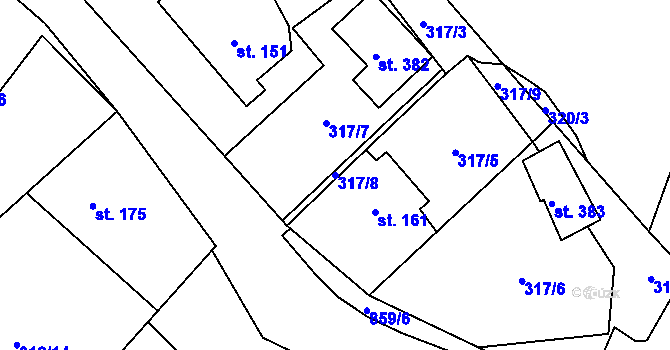 Parcela st. 317/8 v KÚ Městečko u Křivoklátu, Katastrální mapa