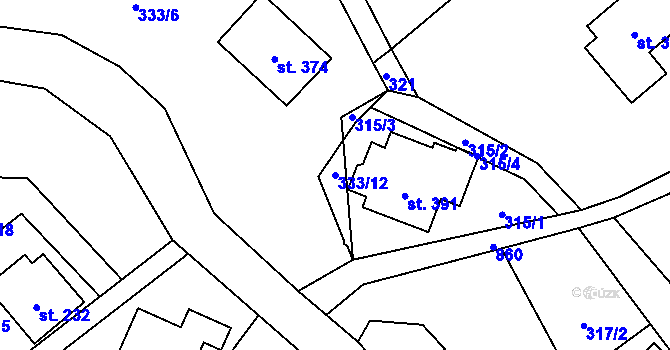 Parcela st. 333/12 v KÚ Městečko u Křivoklátu, Katastrální mapa