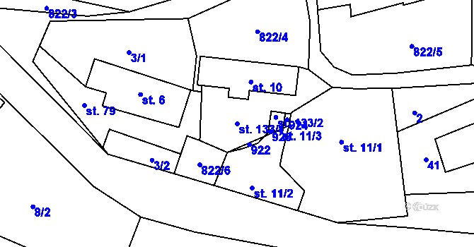 Parcela st. 133/1 v KÚ Městečko u Křivoklátu, Katastrální mapa