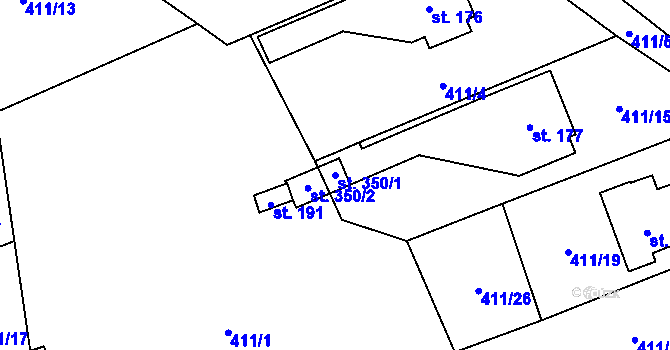Parcela st. 350/1 v KÚ Městečko Trnávka, Katastrální mapa