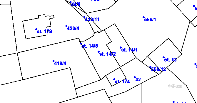 Parcela st. 14/2 v KÚ Městečko Trnávka, Katastrální mapa