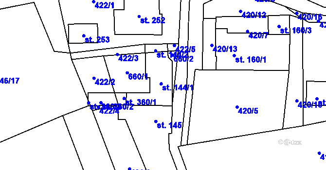 Parcela st. 144 v KÚ Městečko Trnávka, Katastrální mapa
