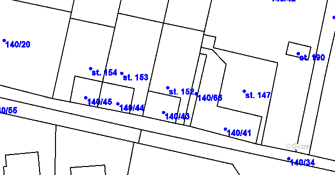 Parcela st. 152 v KÚ Městečko Trnávka, Katastrální mapa