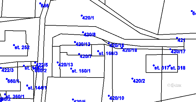 Parcela st. 160/3 v KÚ Městečko Trnávka, Katastrální mapa