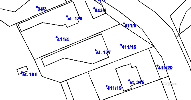 Parcela st. 177 v KÚ Městečko Trnávka, Katastrální mapa