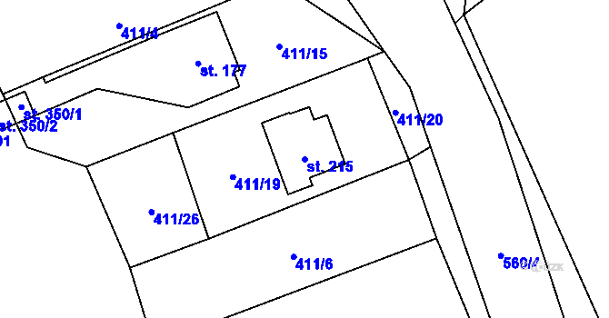 Parcela st. 215 v KÚ Městečko Trnávka, Katastrální mapa