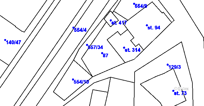 Parcela st. 87 v KÚ Městečko Trnávka, Katastrální mapa