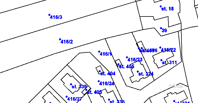 Parcela st. 416/1 v KÚ Městečko Trnávka, Katastrální mapa